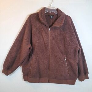 Athleta Womens Tugga Teddy Sherpa Fleece Zip Up Jacket Plus Size 1x Brown Cozy